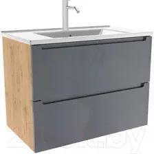 ЗОВ Тумба с умывальником Дион 80 D80LHO0M7015GKV5-OL80 (графит глянец/дуб)