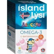 БАД Lysi Омега-3 детская с витамином Д 609 мг (60 жевательных капсул)
