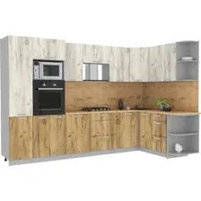 Готовая кухня Интерлиния Мила Лайт 1.68x3.2 правая (дуб белый/дуб золотой/дуб бунратти)