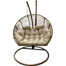 Кресло подвесное Craftmebelby Кокон Двойной Премиум Зигзаг (коричневый/бежевый)