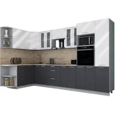 Готовая кухня Интерлиния Мила Gloss 1.68x3.4 левая (белый глянец/графит софт/травертин серый)