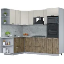 Готовая кухня Интерлиния Мила Лайт 1.68x2.4 левая (персидский жемчуг/дуб веллингтон/серый каспий)