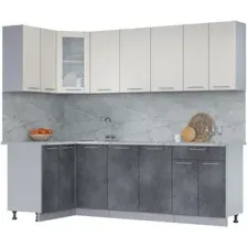 Готовая кухня Интерлиния Мила 12x24 (персидский жемчуг/бетон портленд/серый каспий)