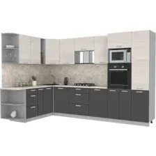 Готовая кухня Интерлиния Мила Лайт 1.88x3.2 левая (вудлайн кремовый/антрацит/малага)