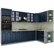Готовая кухня Интерлиния Мила Деко 1.68x3.0 правая (индиго-индиго-опал светлый)