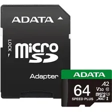 Карта памяти ADATA SPEED PLUS microSDXC 64GB UD64GUI3V30A2SP-RA1 (с адаптером)