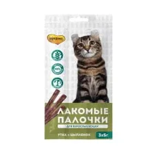 Лакомство Мнямс лакомые палочки 13,5 см для кошек с цыпленком и уткой 3х5 г