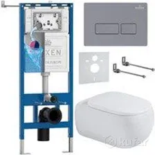 Унитаз подвесной Roxen Titan в комплекте с инсталляцией StounFix Dual Fresh 6 в 1 967204 (кнопка: бетон)