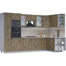 Готовая кухня Интерлиния Мила 1.68x3.2 правая (дуб веллингтон/дуб веллингтон/травертин серый)