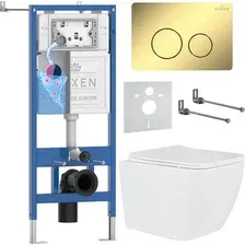 Унитаз подвесной Roxen Cube Tornado в комплекте с инсталляцией StounFix Dual Fresh 6 в 1 868469 (кнопка золото глянцевая)