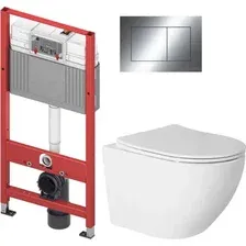Унитаз подвесной с инсталляцией Saniteco Torando T-203W + TECE Kit 9400412 (с кнопкой хром глянец)