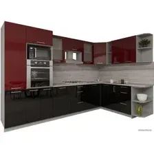 Готовая кухня Интерлиния Мила Gloss 1.88x3.2 правая (бордовый-черный)