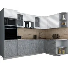 Готовая кухня Интерлиния Мила Gloss 1.68x2.8 правая (белый глянец/керамика/травертин серый)