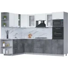 Готовая кухня Интерлиния Мила 1.88x2.8 левая (белый платинум/бетон портленд/белый гранит)