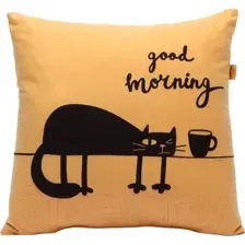Подушка декоративная MATEX Meow. Good Morning / 28-185 (горчичный/чернильный)
