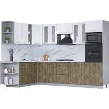 Готовая кухня Интерлиния Мила 1.88x3.0 левая (белый платинум/дуб веллингтон/белый гранит)