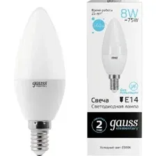 Лампа Gauss LED Elementary Свеча 8W E14 6500K 33138