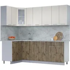 Готовая кухня Интерлиния Мила 12x23 (персидский жемчуг/дуб веллингтон/серый каспий)