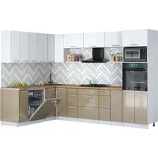 Готовая кухня Интерлиния Мила Gloss 1.896х2.98-2 (капучино глянец/белый/дуб бунратти)