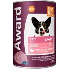 Влажный корм для собак Award Adult Паштет из индейки с черникой / 2540386 (400г)