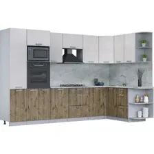 Готовая кухня Интерлиния Мила Лайт 1.68x3.2 правая (вудлайн кремовый/дуб веллингтон/серый каспий)