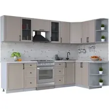 Готовая кухня Интерлиния Тренд 1.5x2.9 правая (луна/луна/бискайская сосна)