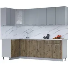 Готовая кухня Интерлиния Мила 12x25 (серебро/дуб веллингтон/белый гранит)