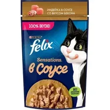Корм для кошек FELIX SENSATIONS Индейка в соусе со вкусом бекона 75 гр.