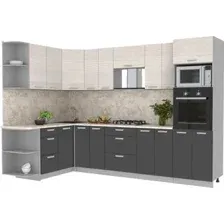 Готовая кухня Интерлиния Мила Лайт 1.68x3.0 левая (вудлайн кремовый/антрацит/малага)