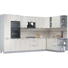 Готовая кухня Интерлиния Мила Лайт 1.88x3.4 правая (персидский жемчуг/перс. жемчуг/травертин серый)