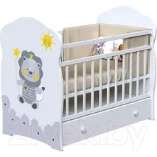 Детская кроватка VDK Happy Lion маятник-ящик (белый)