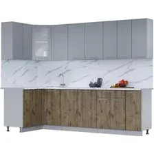 Готовая кухня Интерлиния Мила 12x27 (серебро-дуб веллингтон-белый гранит)