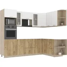 Готовая кухня Интерлиния Мила 1.68x2.6 правая без столешницы (белый платинум/дуб золотой)