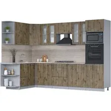 Готовая кухня Интерлиния Мила 1.68x3.0 левая (дуб веллингтон/дуб веллингтон/травертин серый)