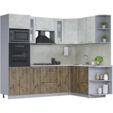 Готовая кухня Интерлиния Мила 1.68x2.4 правая (бетон лайт/дуб веллингтон/опал светлый)