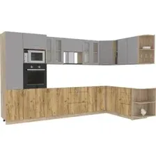 Готовая кухня Интерлиния Мила 1.88x3.4 правая без столешницы (серебристый/дуб золотой)