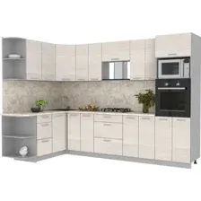 Готовая кухня Интерлиния Мила Лайт 1.68x3.0 левая (вудлайн кремовый/вудлайн кремовый/малага)