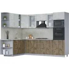 Готовая кухня Интерлиния Мила 1.88x2.8 левая (бетон лайт/дуб веллингтон/опал светлый)