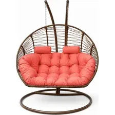 Кресло подвесное Craftmebelby Кокон Двойной Премиум Зигзаг (коричневый/коралловый)