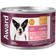 Влажный корм для собак Award Puppy Small Паштет из индейки с грушей / 2540317 (200г)