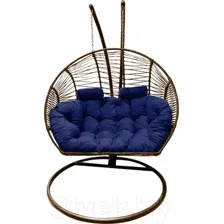 Кресло подвесное Craftmebelby Кокон Двойной Премиум Зигзаг (коричневый/синий)