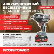 Аккумуляторный бесщеточный ударный гайковерт ProfiPower T-1200N  (Li-ion-1шт, 6.0Ач, 1200Нм)