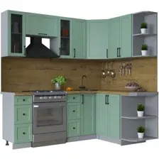 Готовая кухня Интерлиния Тренд 1.5x2.1 правая (мята/мята/дуб бунратти)