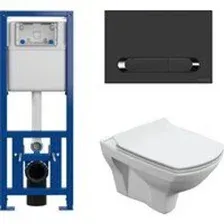 Унитаз подвесной Cersanit Carina New Clean On с инстал. Link Pro (с кнопкой Estetica 64112 черный/хр