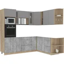 Готовая кухня Интерлиния Мила 1.88x2.4 правая без столешницы (серебристый/бетон)