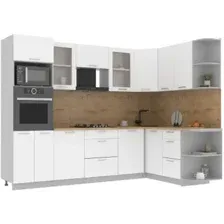 Готовая кухня Интерлиния Мила 1.68x2.8 правая (белый платинум/белый платинум/дуб бунратти)
