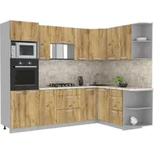 Готовая кухня Интерлиния Мила Лайт 1.68x2.6 правая (дуб золотой/дуб золотой/малага)