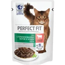 Уп. Корм для кошек Perfect Fit, с говядиной в соусе, для стерилизованных кошек, 28х75 г