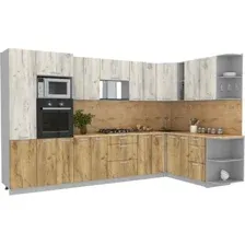 Готовая кухня Интерлиния Мила Лайт 1.88x3.4 правая (дуб белый/дуб золотой/дуб бунратти)
