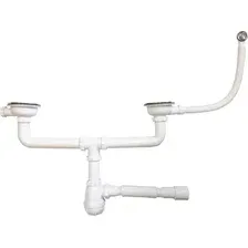Сифон для мойки сдвоенный Aquant 3 1/2"х40 40х40х50 с мет реш. кругл. переливом г.т. арт. СБ-00008265